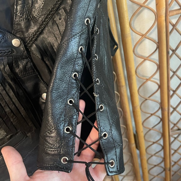 Vintage Italian Stone Design Leather Fringe Biker Vest - Picture 2 of 6